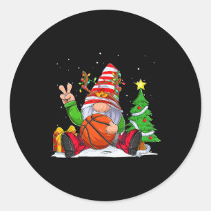 Sticker Rond Saison D'Hiver Basketball Gnome Noël Pour Les Garç
