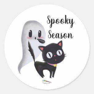 Sticker Rond Saison éffrayante Chat d'Halloween noir