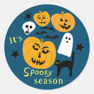 Sticker Rond Saison éffrayante Citrouilles Ghost Bat HAPPY HALL
