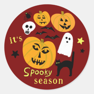 Sticker Rond Saison éffrayante Citrouilles Ghost Bat HAPPY HALL