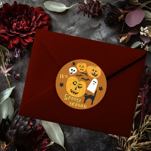 Sticker Rond Saison éffrayante Citrouilles Ghost Bat HAPPY HALL