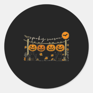 Sticker Rond Saison effrayante Rétro Halloween Chat noir Citrou