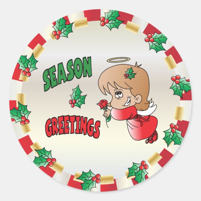Sticker Rond Saison Noël Salutation Angel Girl (Devant)