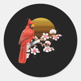 Sticker Rond Sakura Red Cardinal BirdObservation des Cerisiers 