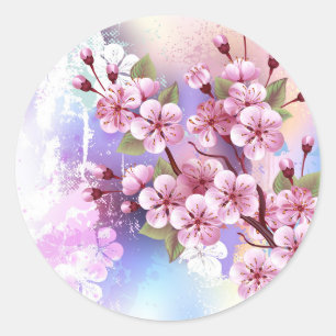 Sticker Rond Sakura rose sur la peinture Arrière - plan