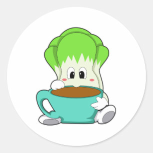 Sticker Rond Salade avec Coupe de café