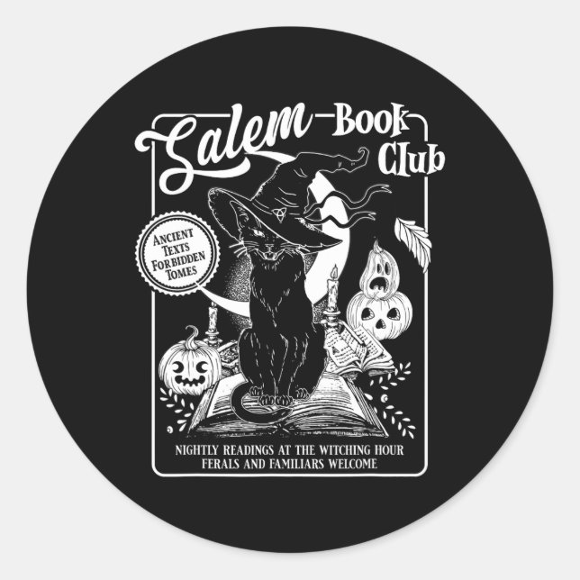 Sticker Rond Salem Witch Bookish Retro Halloween Blac (Devant)