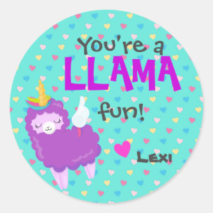 Sticker Rond Salle de classe Llama Valentine - llamacorn
