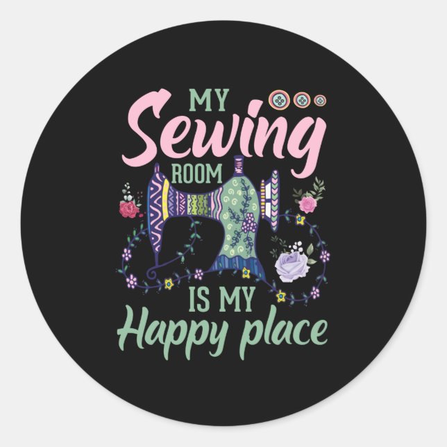 Sticker Rond salle de couture happy place word art (Devant)