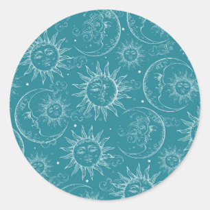 Sticker Rond Salle de fête Vintage Céleste Turquoise Soleil Lun