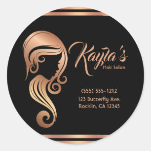 Sticker Rond Salon de Beauté Fille Rose Doré Élégant Maquillage