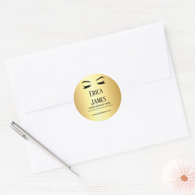 Sticker Rond Salon de beauté Golden Lashes & Brow (Enveloppe)