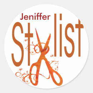 Sticker Rond Salon De Beauté Liste De Cheveux Ciseaux N Blossom