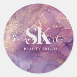 Sticker Rond Salon de beauté Marbre violet rose