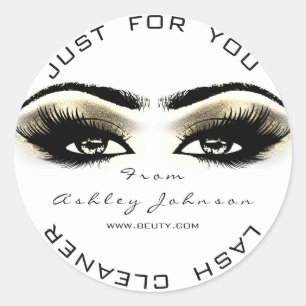 Sticker Rond Salon de beauté Nettoyeur à lash blanc or Sepia Ey