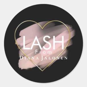 Sticker Rond Salon de Beauté Paillettes Rose Cils Métal Argent