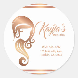 Sticker Rond Salon de Coiffure et Maquillage Chic Rose Gold Bea