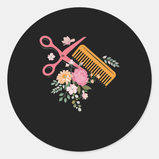Sticker Rond Salon des cheveux Coiffeur ciseaux Coiffeur Stylo  (Devant)