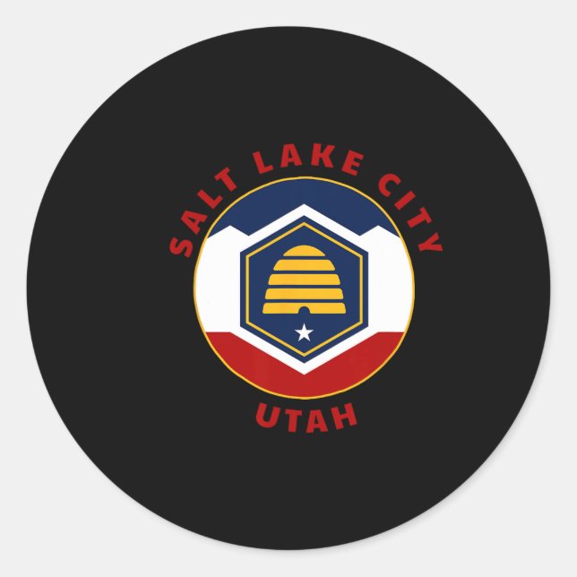 Sticker Rond Salt Lake City Utah New Ut Flag Beehive Vacation S (Devant)