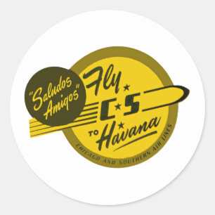 Sticker Rond Saludos Amigos ~ Vol vers La Havane