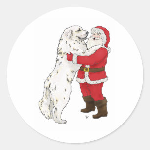 Sticker Rond Salutation de Noël de Grands Pyrénées