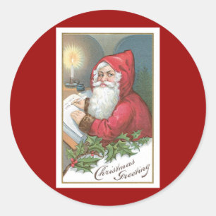 Sticker Rond Salutation de Noël Vintage Père Noël