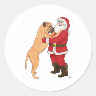 Sticker Rond Salutation Jowly de Noël de Bullmastiff