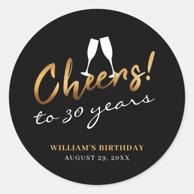 Sticker Rond Salutations à 30 ans Gold Black Chic Adulte Annive (Devant)