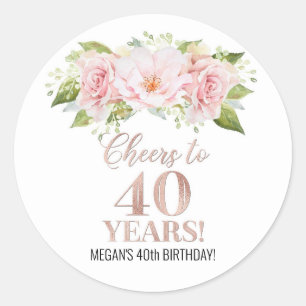 Sticker Rond Salutations à 40 ans Anniversaire Rose or rose Flo