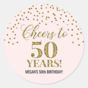 Sticker Rond Salutations à 50 ans Anniversaire Blush Gold Confe