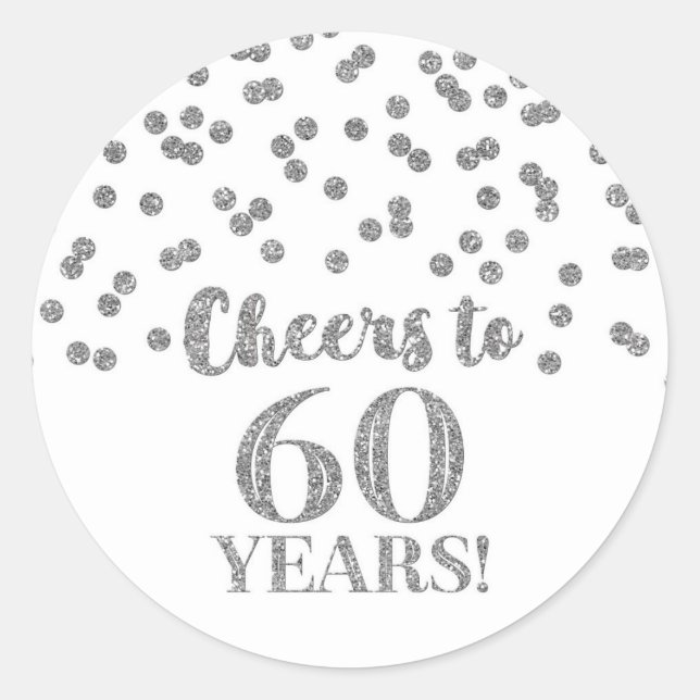 Sticker Rond Salutations à 60 ans Anniversaire Argent Confetti (Devant)