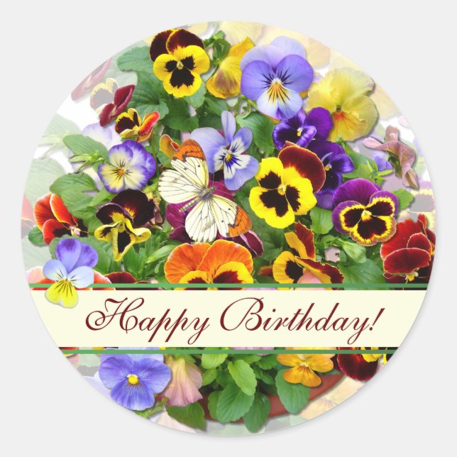 Sticker Rond Salutations d'anniversaire de Pansy Display (Devant)
