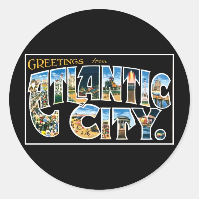 Sticker Rond Salutations de Atlantic City ! (Devant)