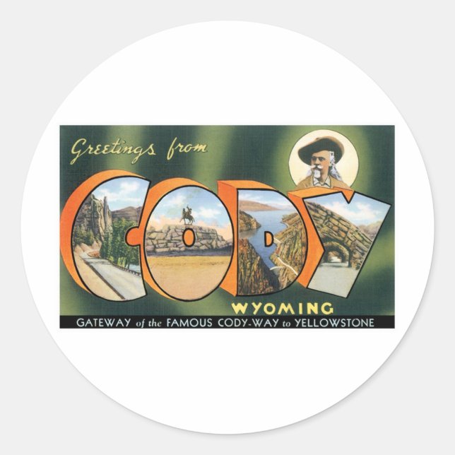 Sticker Rond Salutations de Cody, Wyoming (Devant)