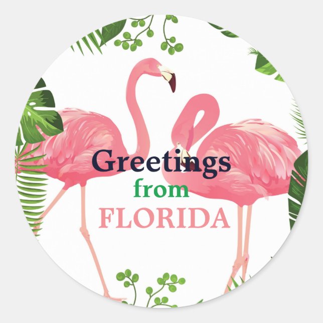 Sticker Rond Salutations de Floride, design tropical (Devant)