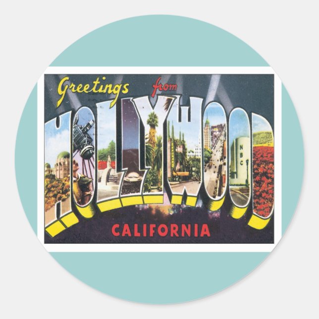 Sticker Rond Salutations De Hollywood California (Devant)