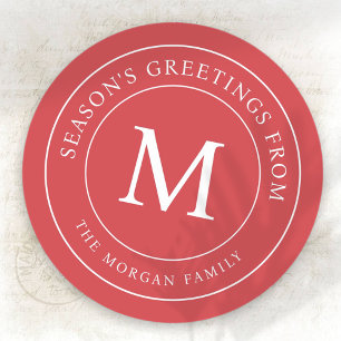 Sticker Rond Salutations de la Saison Simple Chic Famille Monog