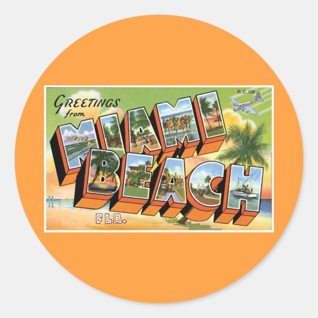 Sticker Rond Salutations de Miami Beach, Floride! (Devant)
