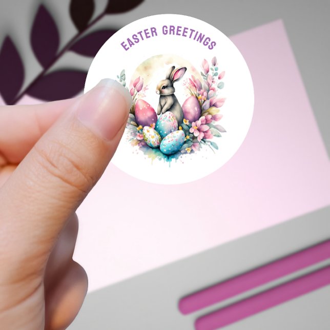 Sticker Rond Salutations de Pâques Bunny et oeufs sur mesure (Créateur téléchargé)