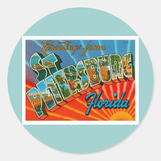 Sticker Rond Salutations De Saint-Pétersbourg Floride (Devant)