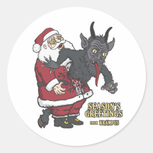 Sticker Rond Salutations de vacances de Krampus (et Père Noël)