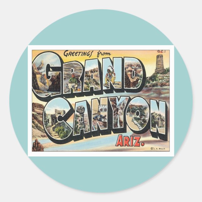 Sticker Rond Salutations du Grand Canyon Arizona (Devant)