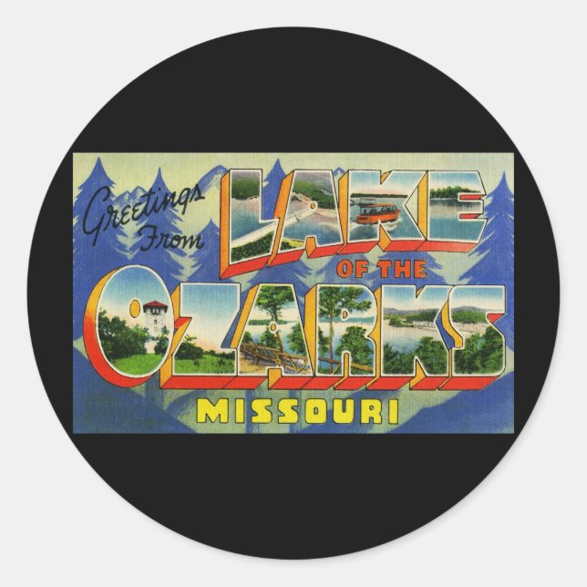 Sticker Rond Salutations du lac des Ozarks Missouri (Devant)