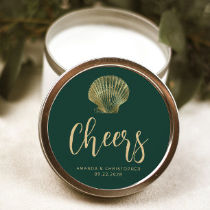 Sticker Rond Salutations Emerald Green Gold Coastal Beach Maria