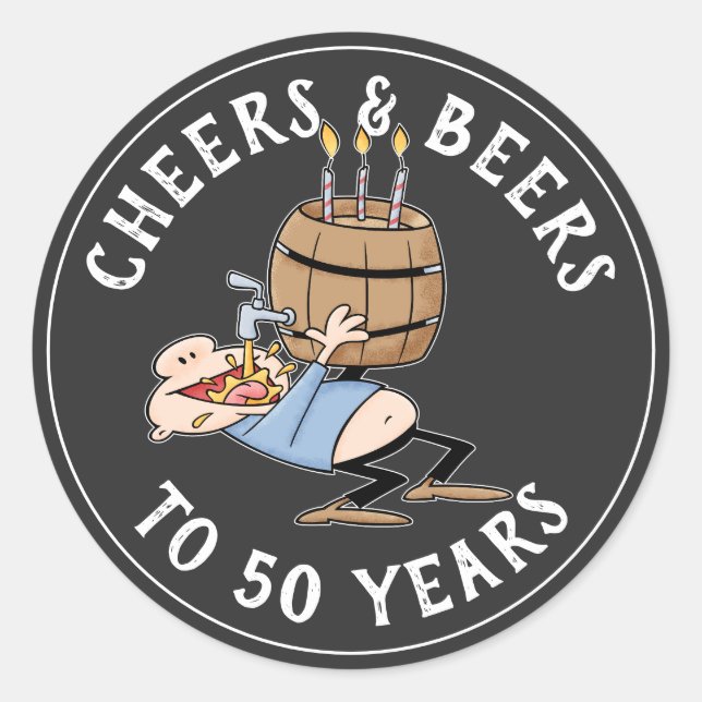 Sticker Rond Salutations Et Bières 50e Anniversaire Noir Et Bla (Devant)