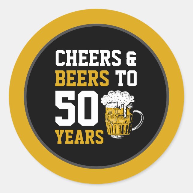 Sticker Rond Salutations et bières à 50 ans 50e anniversaire (Devant)