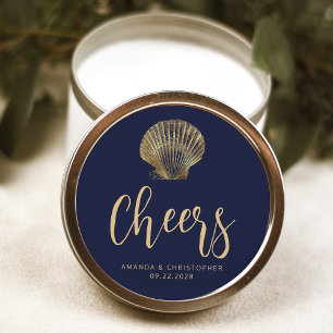 Sticker Rond Salutations Marine Blue Gold Plage Mariage