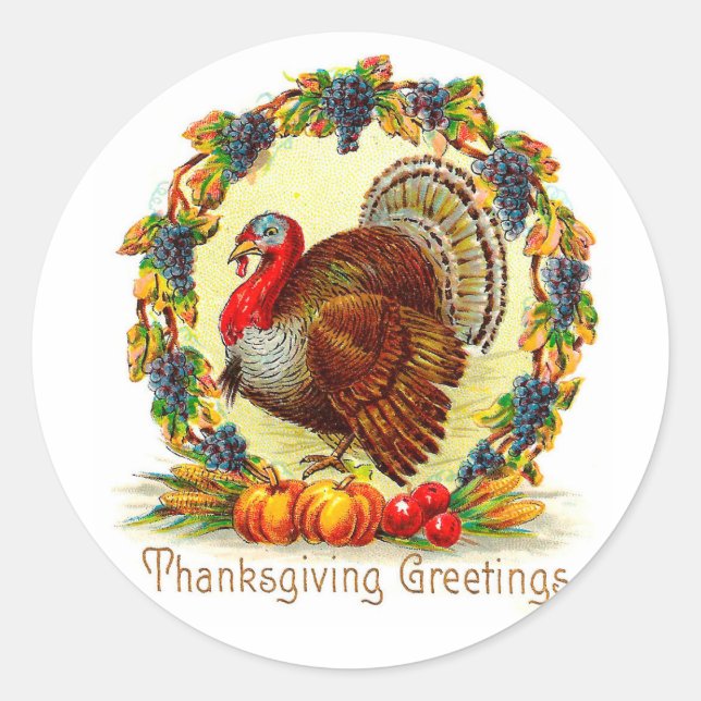 Sticker Rond Salutations vintages de thanksgiving (Devant)