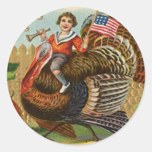 Sticker Rond Salutations vintages de thanksgiving de la Turquie
