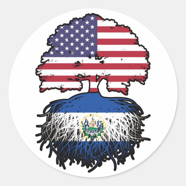 Sticker Rond Salvador Salvadorien American USA Arbre Racines (Devant)